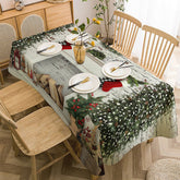 Lofaris White Brick Wall Tree Fireplace Christmas Tablecloth